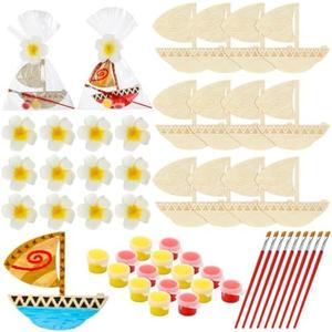 12 Sets Paint Your Own Island Princess Party Favors DIY Wood Painting Craft Kit Themed Birthday Party Favors Color Your Own Art Craft Kit Supplies for Tropical Luau Birthday