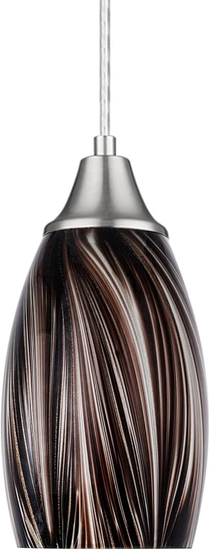 Mini Pendant Lights Kitchen Island,Blown Art Glass Pendant Light Fixtures with Brush Nickel Finish Coffee Brown Hanging Lamp Shade for Kitchen Over Sink,Hallway,Bathroom Dining Room