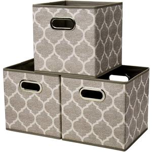 Baskets Storage Cubes 10.5 x10.5 x 11 Inch Cuibcle Baskets Brown Beige Cloth Storage Cubes Bins Foldable Fabric Storage Boxes Inserts Cube Drawers for Storage Organizer ,QY-SC08-3 (Cream Grey Brown (Set of 3))