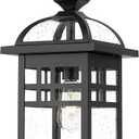 Emliviar 20 Inch Outdoor Pendant Light for Porch, Outdoor Chandelier for Porch, Die-Cast Aluminum with Seeded Glass, Black Finish, DE281H-M BK (Pendant Light - Large)