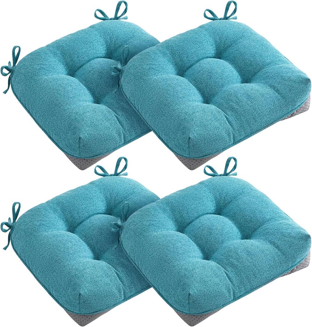 MAGIC ELEPHANT Chair Cushions for Dining Chairs, Memory Foam Kitchen Chair Cushions Set of 4, Non-Slip Thick Dining Room Chair Pads Seat Cushions, 15.5" x 15.5" x 4" (Aqua Blue)