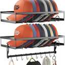 fanado Metal Hat Rack for Wall, Each Hat Organizer for Baseball Caps Fit 20 Caps Holder with 10 Hat Hanger, 2 Pack Wall mounted Hat storage holder display, Black