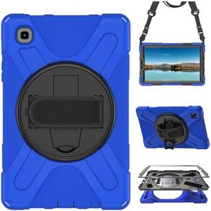 Case for Samsung Galaxy Tab A7 Lite 8.7 2021 (SMT220/T225/T227),Portable Heavy Duty Dropproof Protective Cover Case with 360 Rotating Stand,Handle & Shoulder Strap,Stylus Pen (New Blue)