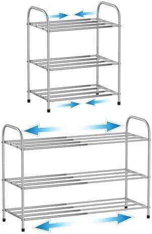 Botion 3 Tier Expandable Shoe Rack for Closet, Stainless Steel Shoe Shelf, Strong Weight Capacity Shoes Organizer, Easy to Install and Saving Space Standing Shelf with Sturdy Frame(3 Tier)