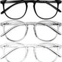 IBOANN Chic & Comfy Blue Light Glasses for Women - 2-Pack Round Frames, Screen-Ready Style with UV Protection Coating (A2 Light Black & Transparent & Grey)