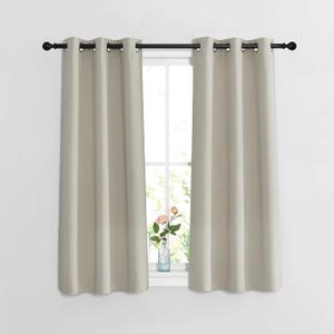 NICETOWN Blackout Natural Curtains for Bedroom - Window Treatment Thermal Insulated Grommet Solid Drapes Thermal Curtains Sound Reducing for Basement/Kitchen, 2 Panels, W37 x L54