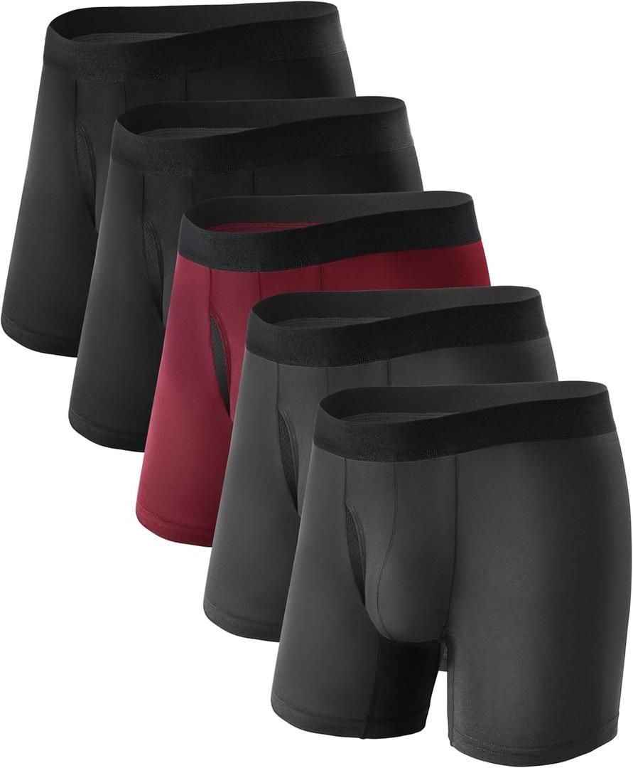 TIICHOO Washable Incontinence Underwear for Men with Leak Proof Protection, Discreet Boxer Briefs for Bladder Leakage 5-Pack (XX-Large, 2 Black/2 Grey/1 Burgundy)