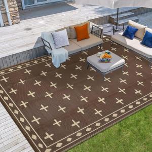 Outdoor Rug 9x12 Modern Area Rugs for Indoor and Outdoor Patios and Porches - Waterproof, Washable, Non-Shedding, Easy-to-Clean Outside Carpet，Brown/Coffee