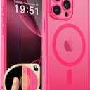 Magnetic for iPhone 16 Pro Max Case, Upgraded [Camera Control Button] [Full Camera Protection] [with 1 Screen Protector] Translucent Matte Shockproof Protective Phone Cover, Rose Pink
