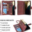 RANYOK Wallet Case Compatible with iPhone 17 Pro Max Case, with 6 Card Holder RFID Blocking, PU Leather Zipper Flip Wallet Pocket, Kickstand, Wrist Strap | Protective Phone Cover, Wine Red