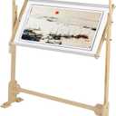Adjustable Embroidery Stand, Wooden Frame Cross Stitch Floor Stand 360 Rotated Needlework Stand Holder Lap Table Craft Sewing Tool with Scroll Frame