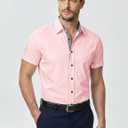 JMIERR Men's Casual Button Down Shirts Wrinkle-Free Short Sleeve Business Dress Shirt (Pink, XL)