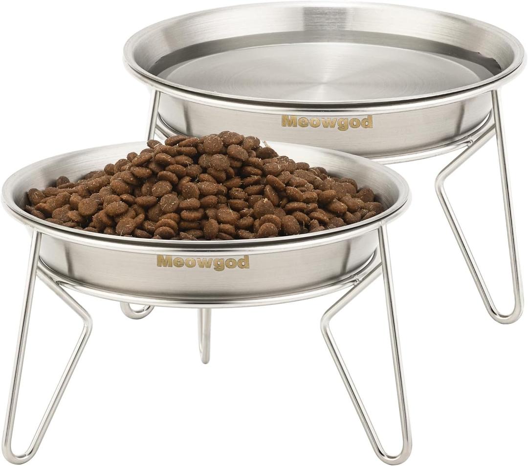 Elevated Cat Bowls,6.7" Extra Wide Raised Stainless Steel Cat Food Bowls with Anti-Slip Metal Stand Whisker Friendly Water Dishes for Indoor Cats and Small Dogs- 2 Pack