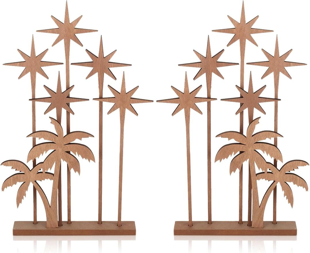 Gerrii Set of 2 Christmas Wooden Nativity Decor Wooden Nativity Set Star Nativity Backdrop Christmas Wood Star Nativity Accessory for Party Bedroom Outdoor Home Decoration