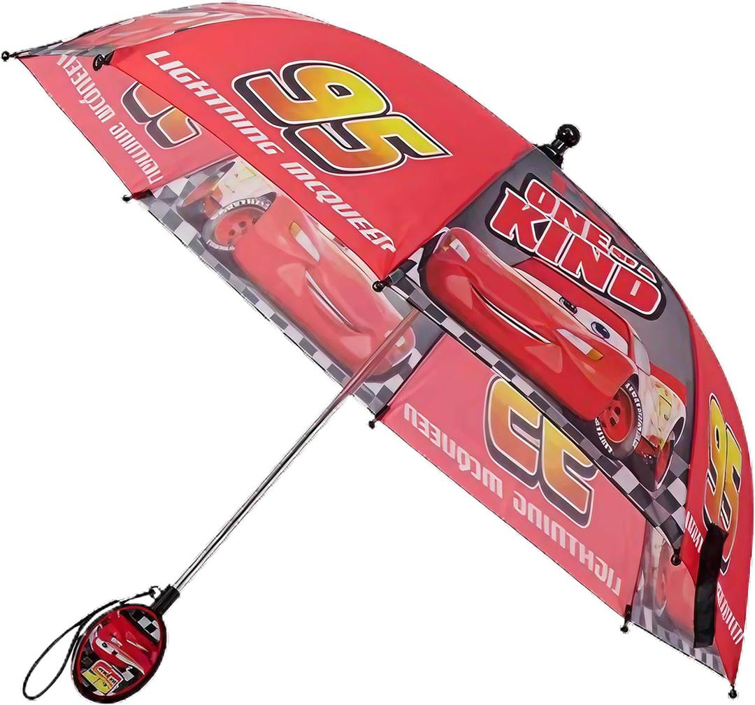 Disney Kids Umbrella, Lightning or Mickey Mouse Toddler and Little Boy Rain Wear for Ages 3-6 (Red)