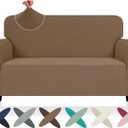 ZNSAYOTX Super Stretch Loveseat Covers (57"-70"), New Striped Love Seat Slipcover, Dogs Pet Friendly Anti-Slip Couch Protector Spandex Durable 2 Seater Fabric Sofa Cover (Light Coffee, Loveseat)