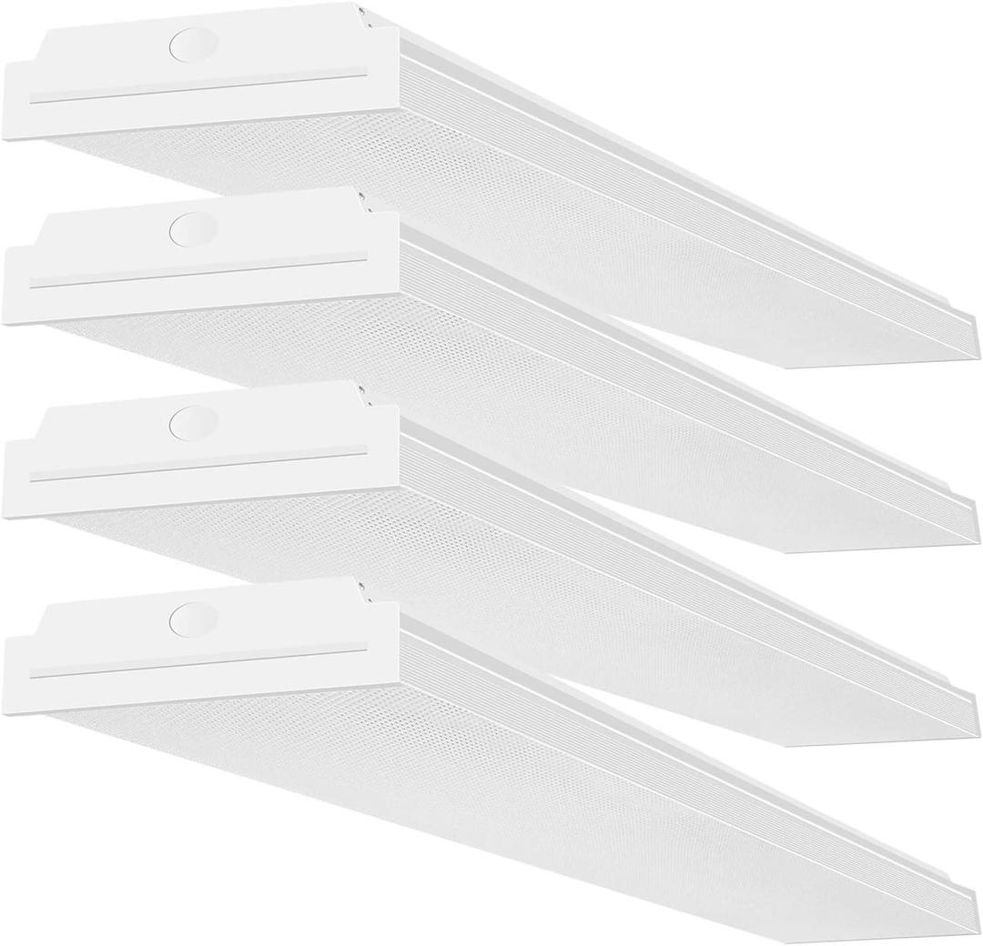 FAITHSAIL 60W LED Wraparound Light 4FT LED Office Lights, 7200 Lumens 4000K, 4 Foot Flush Mount Wrap Shop Puff Ceiling Lighting Fixtures for Garage Workshop, Fluorescent Light Replacement, 4 Pack