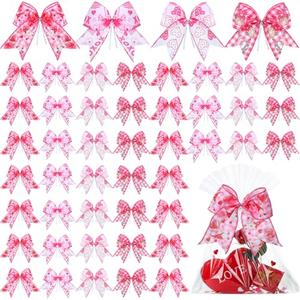 Daifunli 48 Pcs 6 Inch Valentine Bows for Wreath Valentine's Love Heart Bows Bulk Red and Pink Gift for Wrapping Holiday Basket Ornaments Party Decor