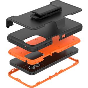 Rugged Phone Case for Moto G Power 5G 2024, with Belt Clip Holster & Kickstand Heavy Duty Shockproof Protective Full Body Case Cover for Moto G Power 2024 5G Phone (Orange)