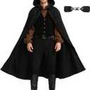 Medieval Hooded Cloak Renaissance Cape for Men and Women Halloween Costume (Black)