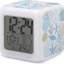 Starfish Seashell Alarm Clock for Kids Boy Girl 7 LED Color Changing Wake Up Clock Home Decor Bedroom Digital with Temperature Display