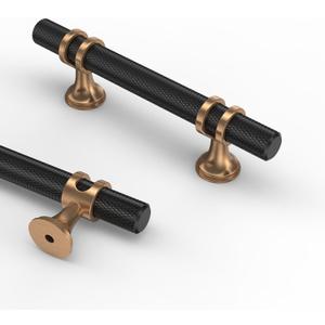Asidrama 10 Pack 3 Inch(76mm) Knurled Matte Black and Champagne Bronze Kitchen Cabinet Handles, Cabinet Pulls Kitchen Cabinet Hardware Cupboard Handles Drawer Pulls (3" Hole Center)
