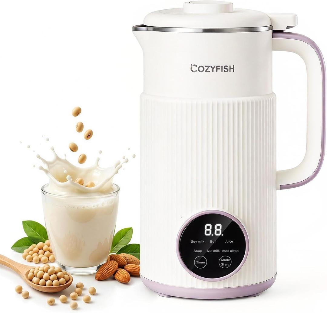 35oz Nut Milk Maker, Compact Soy Milk Maker with 12 Blades, Automatic Almond Oat Milk Machine, Hot & Cold Functions,12H Timer, Auto Clean, Keep Warm, White Batch Plant-Based Milk Maker