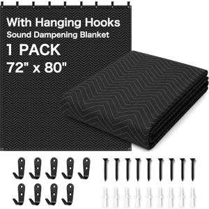 Sound Dampening Moving Blanket,72 x 80 in,9 Hooks Included, 1 Pack