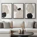Framed Black and White Abstract Wall Art for Living Room, Large 3 Piece Neutral Minimalist Canvas Artworks, Modern Painting Prints for Dining Room Hallway Home Office Wall Decor, 24x36 In