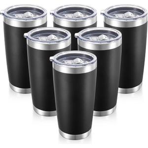 20 oz Tumblers Bulk Stainless Steel Tumbler with Lid Double Wall Vacuum Insulated Coffee Mug 20oz Powder Coated Cup for Hot and Cold Drinks, Black, 6 pack