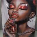 ZSHARTSWD African American Wall Art Black Women with Perfume Picture Fashion Black Girl Portrait Canvas Print Sexy Lips Painting Bedroom Bathroom Decor Framed (Red, 20L x 16W)