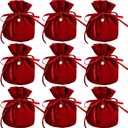 20 Pcs Round Bottom Drawstring Velvet Gift Bags Jewelry Pouches with Pearl Bead,for Wedding Favors,Christmas,Party Favors,Birthday,Red wine
