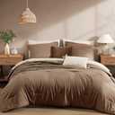 Monbix Queen Comforter Set - 7 Pieces Soft Bed in a Bag Queen Bedding Sets All Season Brown Prewashed Comforter Bed Set with Striped Sheets, Pillowcases & Shams