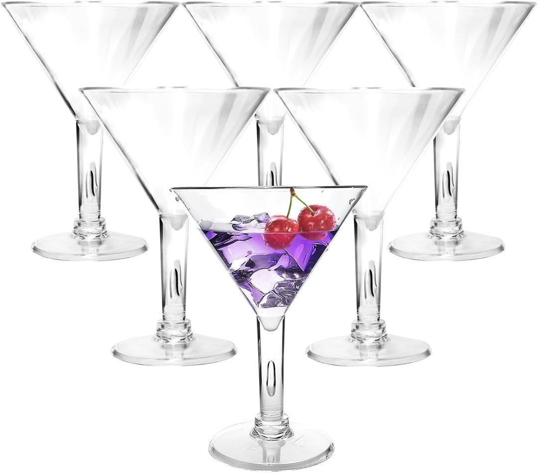6PC Acrylic Martini Glasses, 7oz Plastic Martini Glasses Made of Shatterproof Plastic,Unbreakable and Perfect for Poolside, Outdoors, Camping, and More Use, Reusable Cocktail Glasses, Crystal Clear
