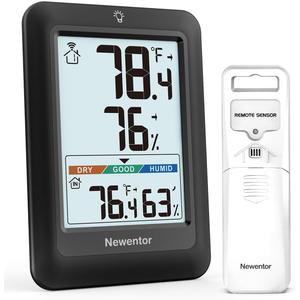 Newentor Indoor Outdoor Thermometer Wireless, Weather Stations Wireless Indoor Outdoor, Outdoor Thermometers for Patio House, Black with 1 Sensor