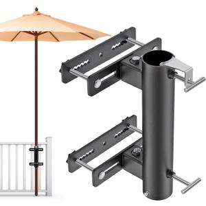 Deck Railing Umbrella Holder for 1-2" Patio Umbrella Poles | Heavy Duty Railing Mount, Adjustable Structure, Stable Installation to Maximize Usable Outdoor Space