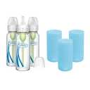 Dr. Brown's Anti-Colic Options+ Narrow Glass Baby Bottles 8 oz/250 mL, with Level 1 Slow Flow Nipple, 3 Pack 0m+ with Blue 100% Silicone Sleeves, BPA-Free