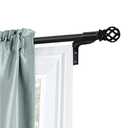 Curtain Rods for Windows 18 to 48 Inches, Adjustable Single Decorative Cafe Rod, Easy to Install Window Curtain Rod with Perfect Leveling and No Measuring, with Cage Finials, Black