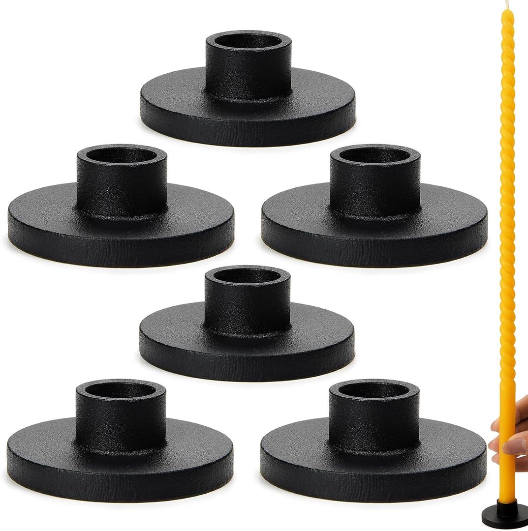 Black Iron Mini Taper Candle Holders for 1/2 Inch Candles  Small, Skinny, Thin Tapered Candle Holders for Chime, Spell, Church Candles  Set of 6