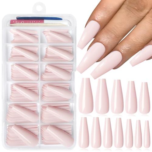 Pack of 2, Lifextol 120PC Pink Coffin Press on Nails Long Fake Nails Press ons with Glue Nail Adhesive Tabs, 12 Sizes Long Acrylic Nails Press on Nails Coffin Pink Stick Nails Tips Artificial Fingernails