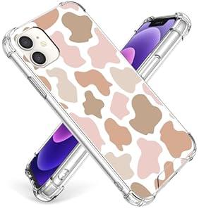 Cioroper Designed for iPhone 12(2020)/ iPhone 12 Pro(2020) 6.1inch Case, Cute Crystal Clear Protective Cover, Pink and Brown Cow Print Design [Not-Yellowing] Shockproof Slim Fit Designs for Women, Girls