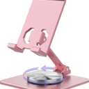 Cell Phone & Tablet Stand for Desk, Aluminum Adjustable Holder for iPhone, iPad & Smartphones || Foldable Mount with 360 Swivel, Stable Base & Portable Design for 49.7in Devices, Pink