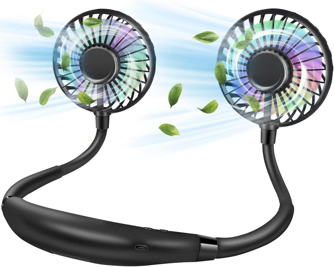 2 x Neck Fan, Hand Free Portable Neck Fans For Women, Kids, and Men, 3 Speed Adjustable Hanging Around Necklace Fan, Rechargeable Battery Operated Wearable Fan Personal Fans Cooling Neck Fan (Black)
