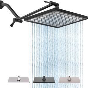 Cobbe Rainfall Shower Head for Bathroom, 11.8 Inch Large Rectangular with Adjustable Stainless Steel 11 Inch Extension Arm - Premium Quality Luxury Experience, 1-Min No Tools Installation, Black