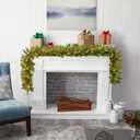 9FT Christmas Garland Pre-lit 50LED Lights Holiday Artificial Decor for Stairs Mantle Door Indoor Outdoor Garland with Battery Operated Timer (Pinecone Green)