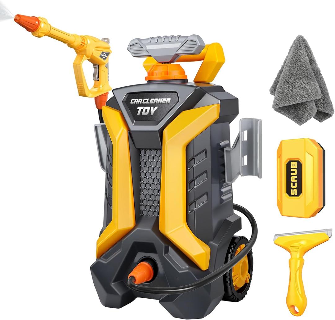 Kids Pressure Washer Toy, Outdoor Car Wash Playset for Patio Lawn Garden, Self Powered Water Pressure Washer Toy, Ages 3+, Gifts for Boys and Girls