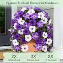 Yastouay Artificial Flowers for Outdoors, 8 Pack Artificial Petunias Fake Flowers, UV Resistant Realistic Hanging Flowers Plants for Outside Porch Patio Garden Spring Summer Decor(Purple White)