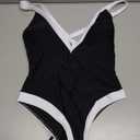 Color Block Swimsuit, Plunge V Neck High Cut, Pool Party Vacation, Sexy Backless One Piece Bathing Suit Cheeky Size Small