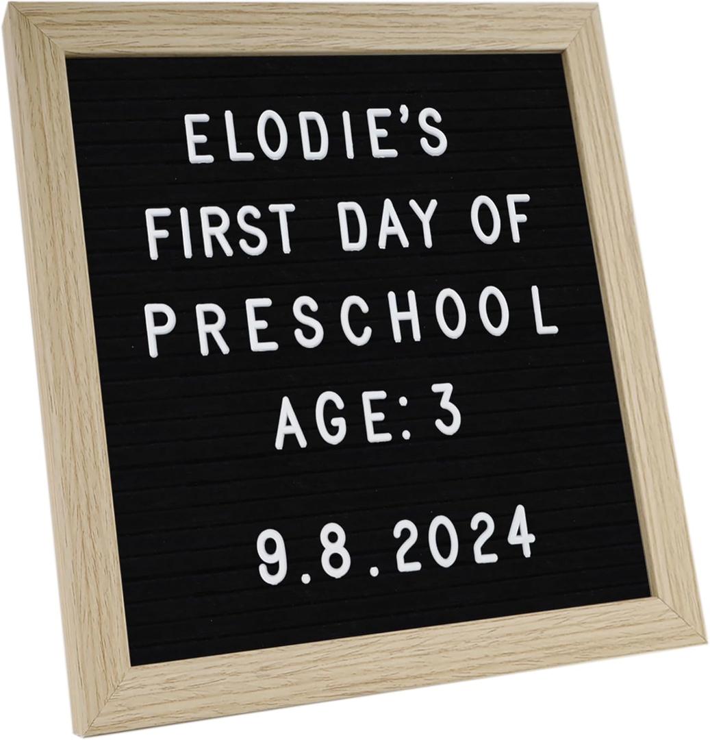 C CRYSTAL LEMON Black Felt Letter Board 10x10in Milestone & Pregnancy Announcement Message Board with 336 Letters, Wooden Frame, Wall Mount or Stand, Black