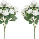 2 x Artificial Flowers, Fake Roses Artificial Flowers Bulk with Stems, Artificial Flower Bouquet Bulk Fake Flowers for Home| Wedding| Party Decor (White)